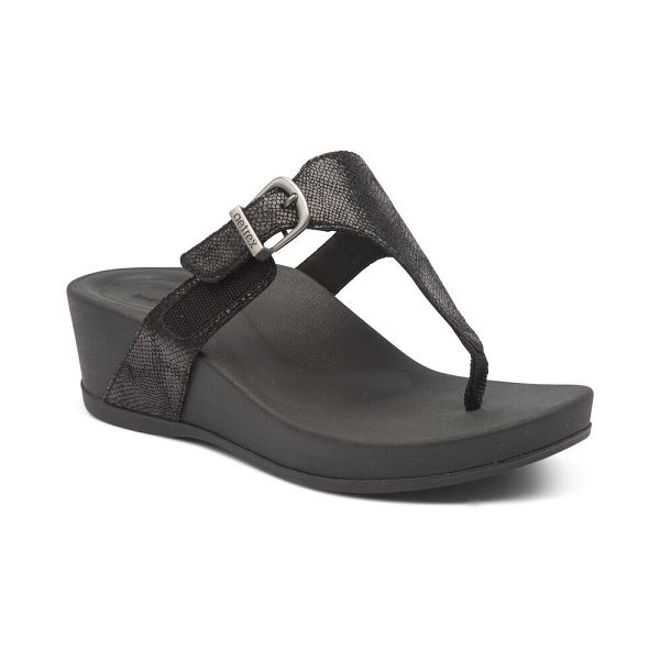 Aetrex Women's Kate WaterFriendly Summer With Arch Support Wedge Sandals Black Sandals UK 7633-066